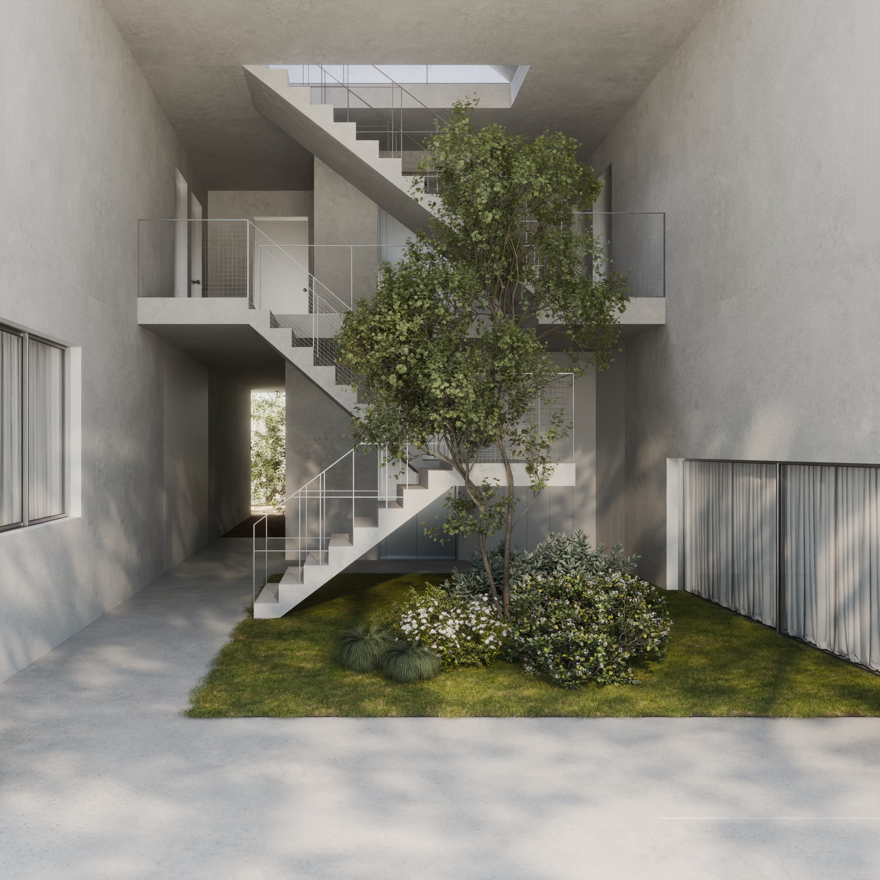 Render do pátio de entrada do OCEAM 4.